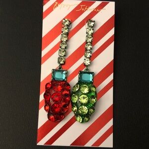 Betsey Johnson Jingle Bell Bling Linear Christmas Light Mismatch Drop Earrings
